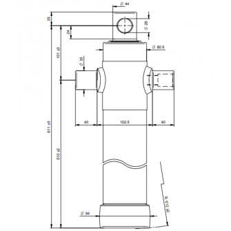 Teleskopski cilinder 2 stopnje 3,5 ton 995mm z luknjo 2026F
